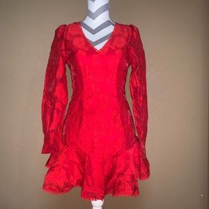Long Sleeve Red Lace Dress